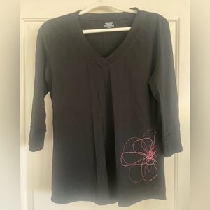 Icebreaker Black Long 3/4 Sleeve Top with Pink Flower